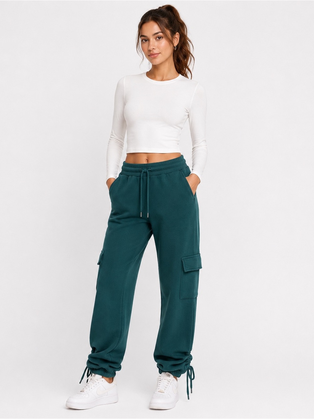 On Fire Teal Cargo Drawstring Joggers